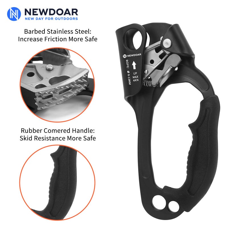 NewDoar Right Hand Ascender Rock Climbing Tree Arborist Rappelling Gear Equipment CE Certified Rope Clamp for 8~13MM Rope(Right Hand Pro Black) - Image 5